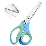Mr.do Stoffschere Zackenschere Schneiderschere Edelstahl Professionelle Schere für Nähen Stoff Papier Basteln, Halbkreisgetriebe mit Grün und Blau Griff