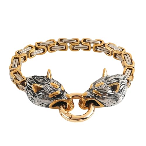 YCYR Männer Edelstahl Königskette, Nordischen Wikinger Wolfskopf...