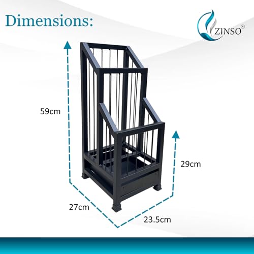 Image of ZINSO Umbrella Stand | Multipurpose Metal Black Rack | Storage Bucket for Umbrellas, Sports Equipment with Detachable Drip Tray | Easy to Clean | Made in India (No Wheels, Black)