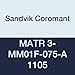 Sandvik Coromant, MATR 3-MM01F-075-A 1105, CoroCut XS Insert for Thread Turning, Carbide, Right Hand Cut, 1105 Grade, AlTiN (Pack of 5)