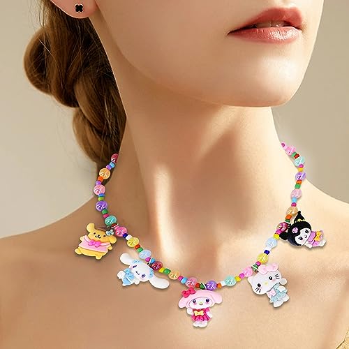 Roffatide Anime Cinnamoroll Womens Beaded Necklace mit Kuromi Pendant Vibrant Color Melody Kawaii Lolita Style Choker Halskette Zubehör Charm Schmuck für BFF Freundschaft Geschenke