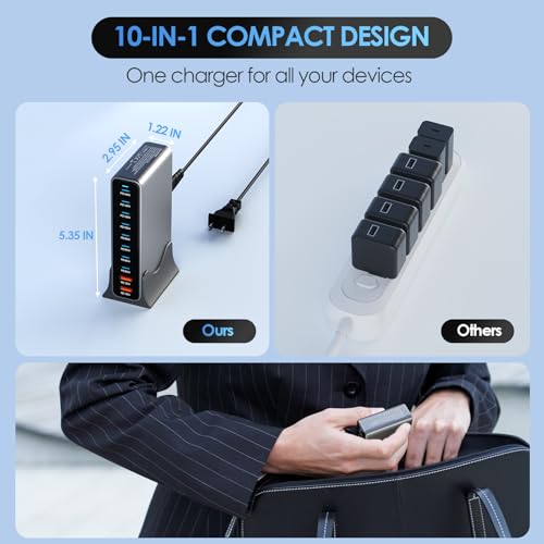 Image of 800W USB C Charger Block, 10 Port Charging Station, GaN Ⅲ Charging Station for Multiple Devices, Travel Charger for Multiple Devices, USB C Charging Hub Compatible with MacBook iPhone iPad Dell