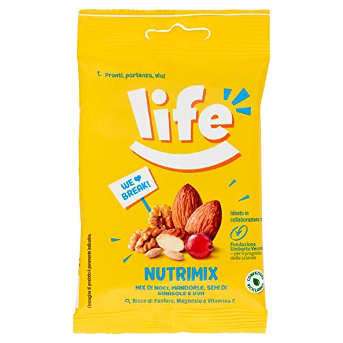 Life Nutrimix Break, Mix Frutta Secca, Ideato con Fondazione Umberto Veronesi, Snack Frutta Disidratata e Semi, Mix di Mandorle, Cranberries, Nocciole, Semi di Girasole e Semi di Zucca, 30 Grammi