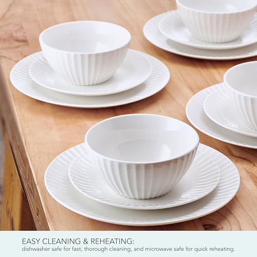 Image of Pfaltzgraff Fluted Grace 24 Piece Porcelain Plate and Bowl Dinnerware Set, Service for 8, Fluted Design, Durable for Everyday Use, White