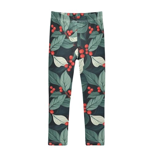 Christmas Holly Leaves Kids Girl's Cotton Pants Stretch High Waisted Yoga Pants Sports
