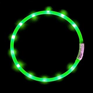KABB LED Dog Collar, USB Rechargeable Flashing Light Up Night Safety Collar Soft Silicone Waterproof Length Adjustable Pet Necklace Collar - Green