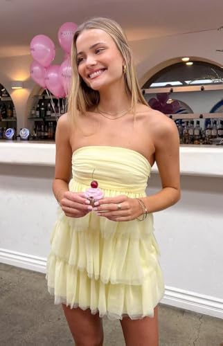 YOFF Strapless Short Homecoming Dresses Tiered Tulle A-line Birthday Girl Mini Prom Party Dress YO2503