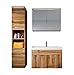 Produktbild Badezimmer Badmöbel Set Paso LED 80cm Waschbecken Eiche - Unterschrank Hochschrank Waschbecken Spiegelschrank