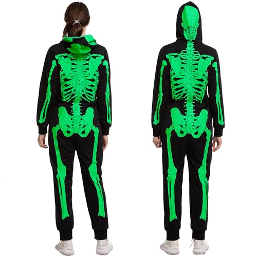 Spooktacular Creations Erwachsene Frauen Skelett Glühen in der dunklen Jumpsuit Pyjama Overall für Halloween-Kostüm, Trick oder behandeln, Motto-Party,M