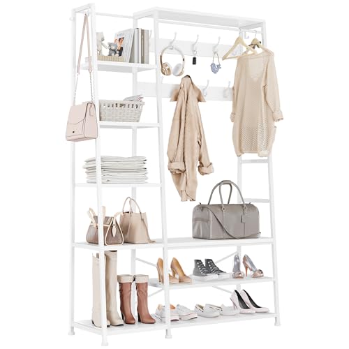 YITAHOME Garderobenständer, Großer Garderobe mit Bank, Industriegarderobe mit Schuhablage, Bodenstehende Kleiderstange mit 9 Haken und 5 Ablagen, Kleiderständer für Flur, Wohnzimmer, Schwarz YITAHOME Garderobenständer, Großer Garderobe mit Bank, Industriegarderobe mit Schuhablage, Bodenstehende Kleiderstange mit 9 Haken und 5 Ablagen, Kleiderständer für Flur, Wohnzimmer, Schwarz