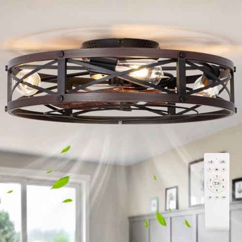 SHLUCE 22" Fandelier Caged Ceiling Fan with Light, Rustic Low