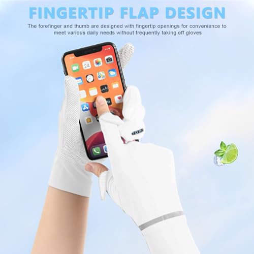 Image of PALAY Hand Gloves for Sun Protection, White Summer Sun Protection Gloves for Women Bike Riding, Cooling Silk UPF 50+ Breathable Hand Glove For Cycling Riding Fishing, Non Slip & Touch Screen