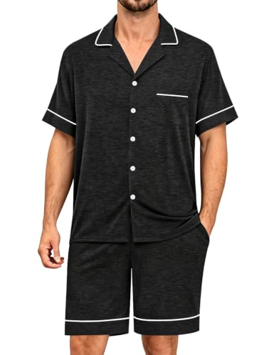 Image of SWOMOG Mens Pajama Sets Short Sleeve Sleepwear Button Down Loungewear Soft Modal Lounge Pjs with Pockets S-XXL