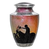 Urne für Erwachsene für menschliche Asche für gefallene Biker – mit Samtbeutel | Motorrad-Beerdigungsurne handgefertigt Motorrad Feuerbestattung Urne Motorrad Fahrer Gedenkurnen groß 28,9 x 15,2 x