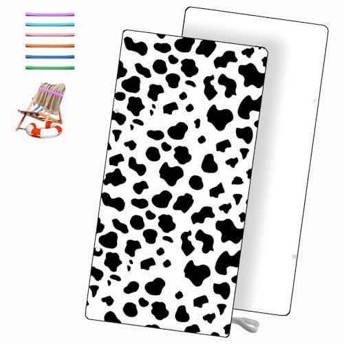 Bifmvog Microfiber Beach Towel - Large Travel Quick-Dry XL - Cow Print Sand-Free Swim Pool Towel, 71'x32' with One Towel Band