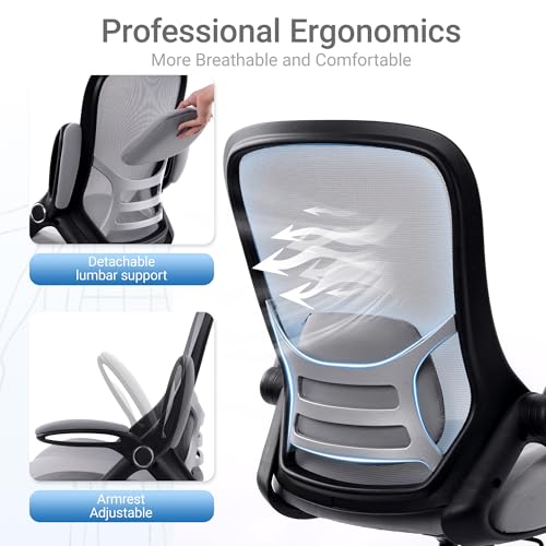 Image of HYLONE 400lbs Heavy Duty Drafting Chair 5 inch Thickened Seat Office Chair with Flip-Up Armrests Tall Ergonomic Computer Chair with Lumbar Support and Adjustable Footrest Ring Standing Desk Chair(Grey)