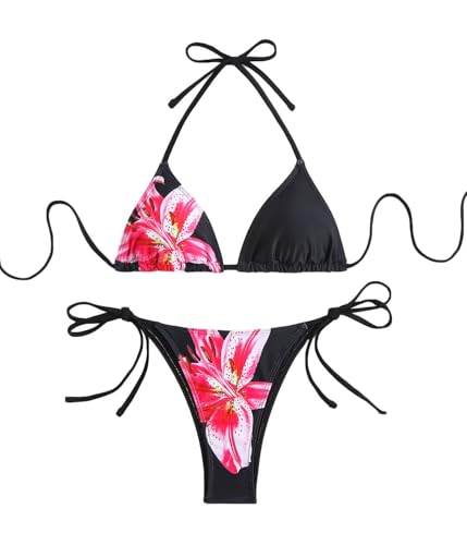 Women's Floral Print Bathing Suit High Waisted Halter Summer Swimsuit Bikini Set