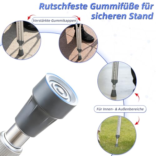 2 Stück Achselkrücken aus Aluminium – höhenverstellbare Unterarmgehstützen mit 9 Stufen, weichem Achselpolster & EVA-Griff – geeignet für Erwachsene, Jugendliche, nach Operationen, bei Behinderung ode