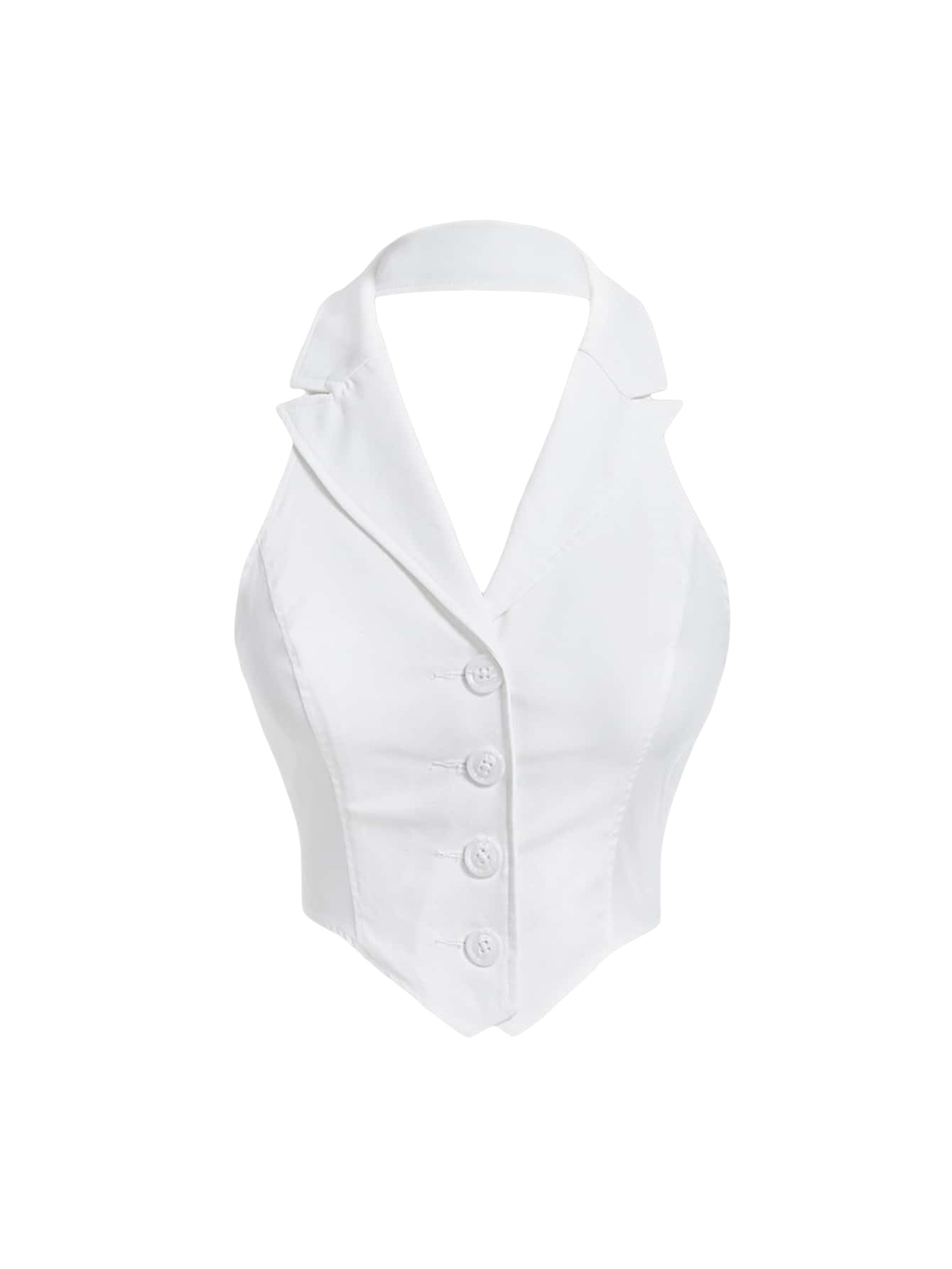 Women's Solid Asymmetrical Hem Backless Crop Tank Tops Sleeveless Casual Button Front Crop Blazer Vest-image-27