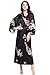Produktbild ArtiDeco Damen Morgenmantel Maxi Lang Seide Satin Kimono Kleid Blüten Muster Kimono Bademantel Damen Lange Robe Blumen Schlafmantel Girl Pajama Party 135 cm Lang (Schwarze Blumen)