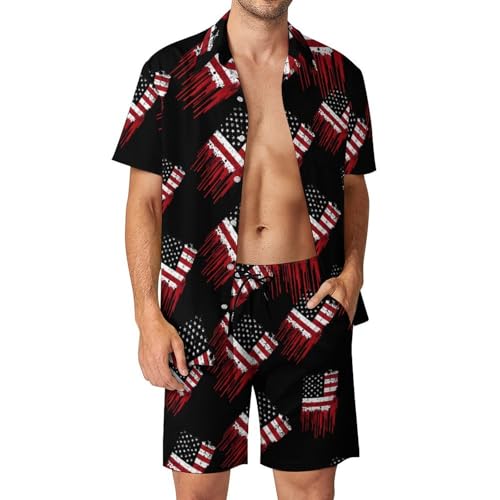 Conjunto de 2 piezas Dripping con camisa y pantalones cortos para hombre diseño bandera de EE. UU.