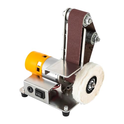 Mini Portable Belt Sander, 7 Adjustable Speed Table Top Grinder Polisher, Sanding Machine Bench Grinder Sanders for DIY Craft Woodworking Stained Glass Jewelry Making