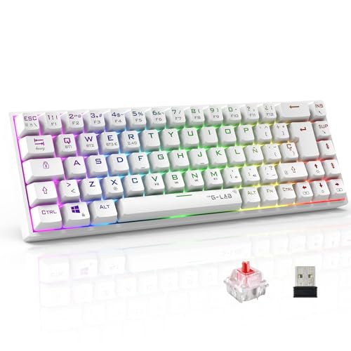 The G-Lab - Keyz Titanium WL - Clavier Gaming sans Fil 65% AZERTY - Clavier Mecanique Switch Rouge, RGB 100% Personnalisable, Macros programmables - sans Fil PC, PS4, PS5, Xbox – Blanc