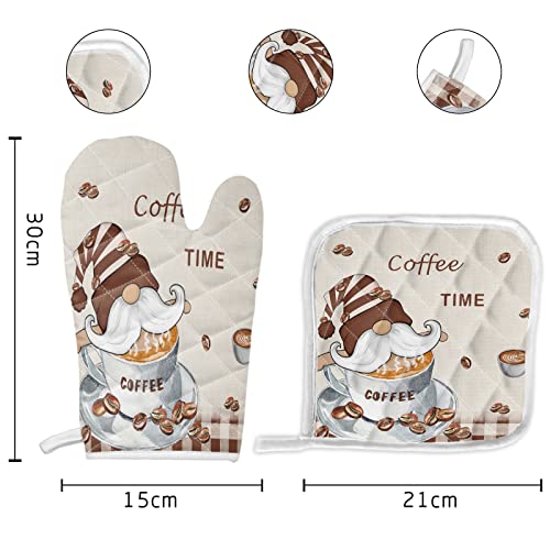 Oven Mitts And Pot Holders Sets Gnome With Coffee Beans 1 Kitchen Mitts & 1 Hot Pads For Kitchen Heat-Resistant For Baking Gifts Polyester Potholder #TOP4