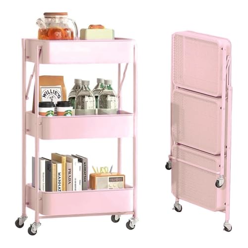 Recopilación de Carritos de baño para comprar online. 49 Jiula Carrito de Almacenamiento de Metal de 3 Niveles con 2 Frenos - Carrito Utilidad Móvil, Diseño Plegable en un Solo Paso, Fácil Montaje, Fácil de Montar para Baño,...