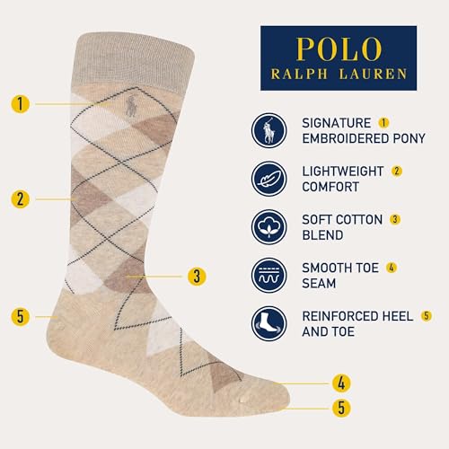 Polo Ralph Lauren Men's Argyle Pattern Dress Crew Socks-3 Pair Pack-Soft Lightweight Cotton Comfort2