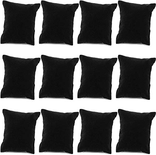 RJ Displays-12 piece pack Black Velvet Jewelry Display Pillow for Bracelet, Watch, Anklet, Bangle, Dangle Earring and Necklace- Size 3.50