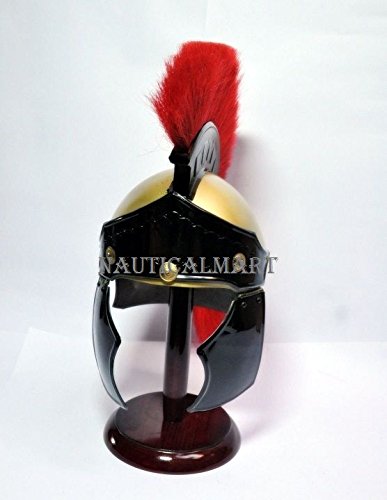 Greco Roman Helmet Black Crest Helmet with Red Plume by Nauticalmart