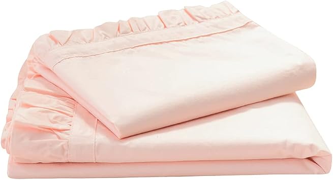 Simple&Opulence 100% Cotton Sheet Set Ruffle- 3Pcs 1 Flat Sheet 1 Fitted Sheet 1 Pillowcase Bed Sheets Soft French Country Shabby Chic Vintage Bedding Set Aesthetic Farmhouse Blush Pink, Twin