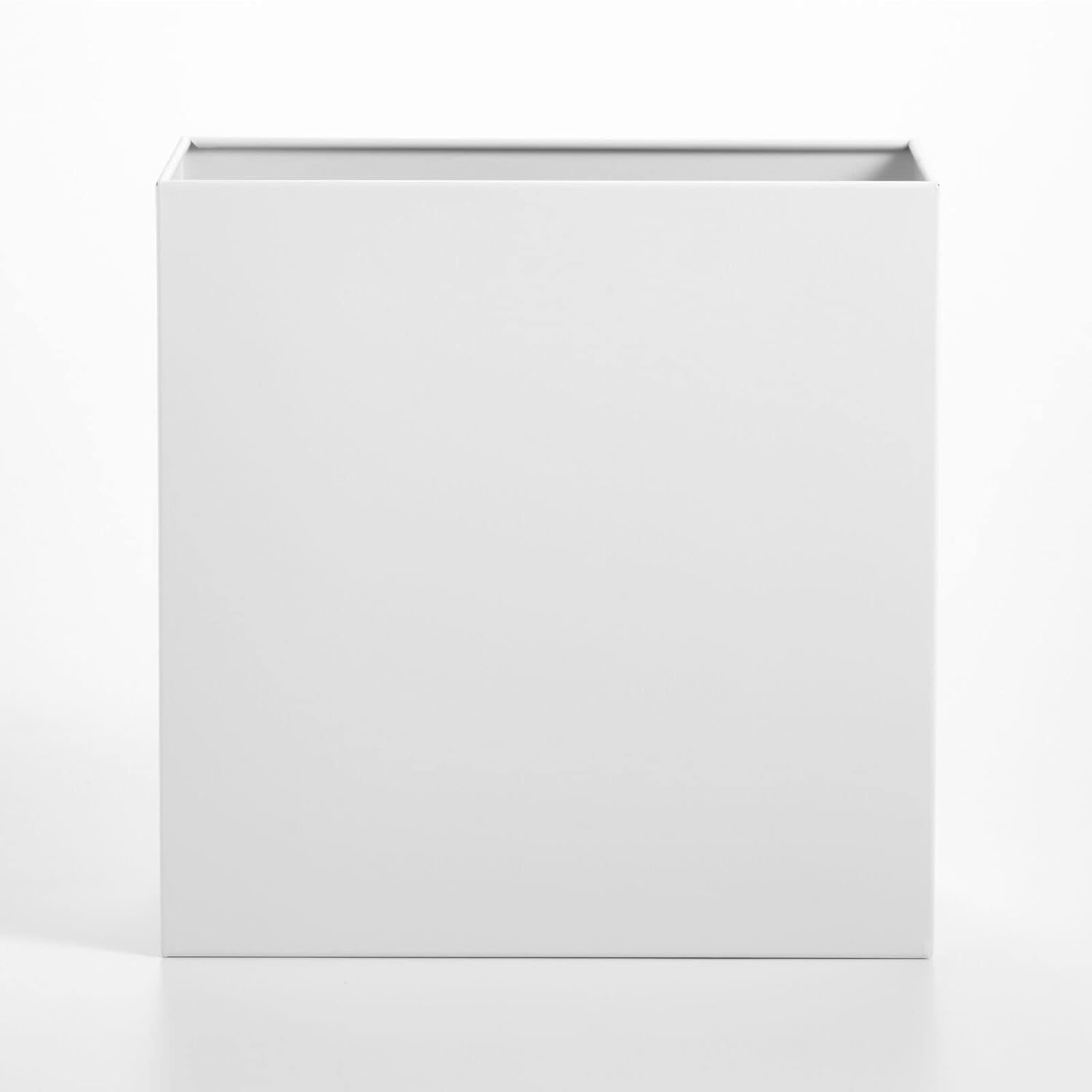 mDesign Small Steel Rectangular 2.4 Gallon/9.1 Liter Trash Can, Waste Basket for Bathroom, Bedroom, Home Office - Holds Garbage, Recycling, Household Items - Linn Collection - White