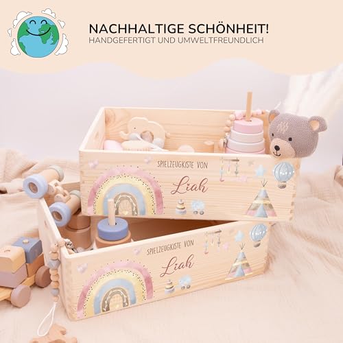 Kidsmood - Spielzeugkiste aus Holz mit Wunschnamen | Aufbewahrungsbox Kinder Spielzeug & Bücher | Praktische Holzkiste als Deko Kinderzimmer oder als Personalisierte Geschenke Baby zur Geburt & Taufe
