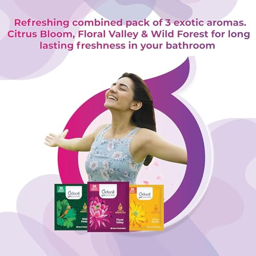 Image of Odonil Gel Pocket Mix - 60g (10g x 6) | Assorted pack of 3 new fragrances | Infused with Essential Oils | Germ Protection | Lasts Up to 30 days | Air Freshener for Bathroom, Toilet, Home & Office