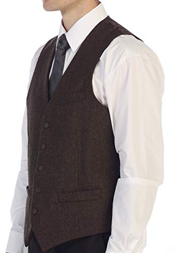 Gioberti Men's 5 Button Slim Fit Formal Herringbone Tweed Suit Vest3