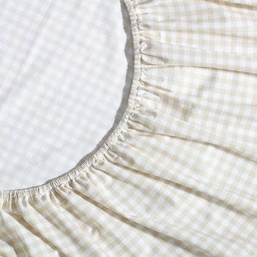 Image of Eddie Bauer - Full Size Sheet Set, 100% Cotton Percale Bedding, Crisp & Breathable Bed Sheets, Fully Elastic Fitted Sheet with Pillowcases (Little Gingham Beige)