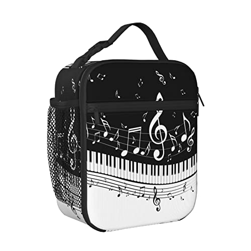 Kiuloam Insulated Lunch Box Black White Music Note Reusable Lunch Bag With Shoulder Strap For Women/Men/Girls/Boys Lunchbox Meal Tote Bag #TOP1