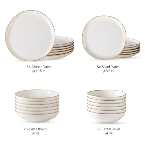 Image of AmorArc Ceramic Dinnerware Sets,Handmade Reactive Glaze Stoneware Plates and Bowls Sets,Highly Scratch Resistant | Dishwasher & Microwave Safe Dishes Set,Service for 6 (24pc)(with Pasta bowls)
