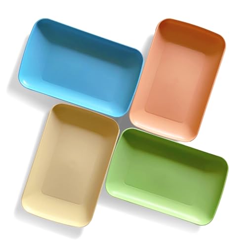 Bonahora Wheat Straw Rectangular Dinner Plates Reusable Unbreakable Lightweight BPA Free Dishes for Home Kitchen Camping Picnic Spring Outings (Yellow Green Orange Blue 1 Pack)