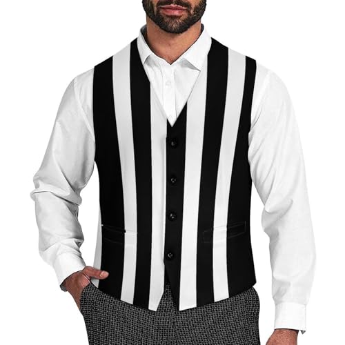 Black And White Striped Men's Suit Vest Slim Fit Business Dress Party Pattern Waistcoat Vest Top
