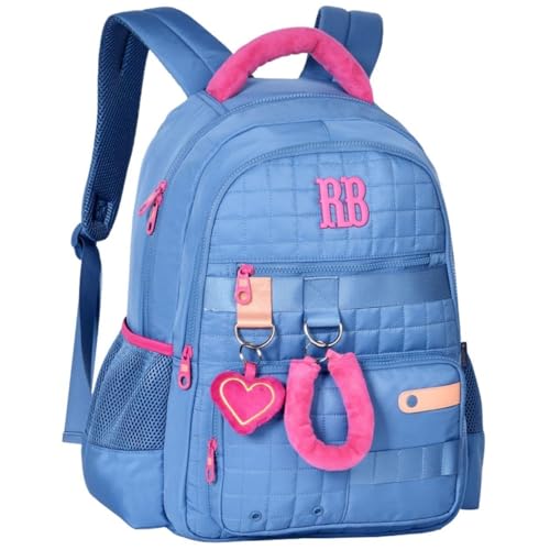 Mochila Escolar Rebecca Bonbon, C/Compartimento para Notebook, Alças Acolchoadas, Bolsos Laterais, Material Resistente, P/Meninas Infantil (Azul)
