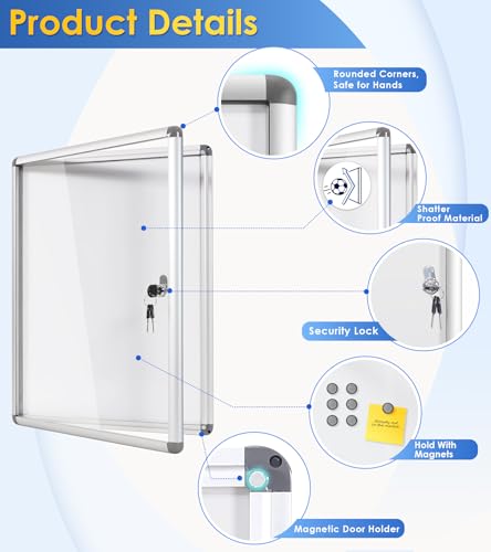 Image of Swansea Enclosed Bulletin Board Dry Erase Noticeboard Lockable Display Boards White with Aluminium Frame 20x16inch(2xA4)