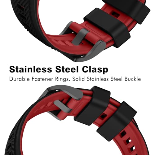 OVERSTEP 22mm Silicone Sport Strap for Garmin Fenix 7/6/5, Epix Pro 47mm, Quatix 5, Forerunner 965/955/945/935 - Black Red Two-Tone - Image 3