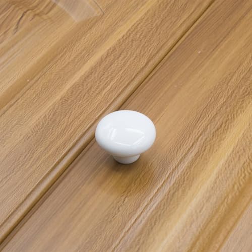 Image of 6PCS White Glossy Ceramic Knobs Button Round Mushroom Cabinet Dresser Vintage Pulls Door Handles Cupboard Wardrobe Drawer, Dia. 1.26 inch 32mm