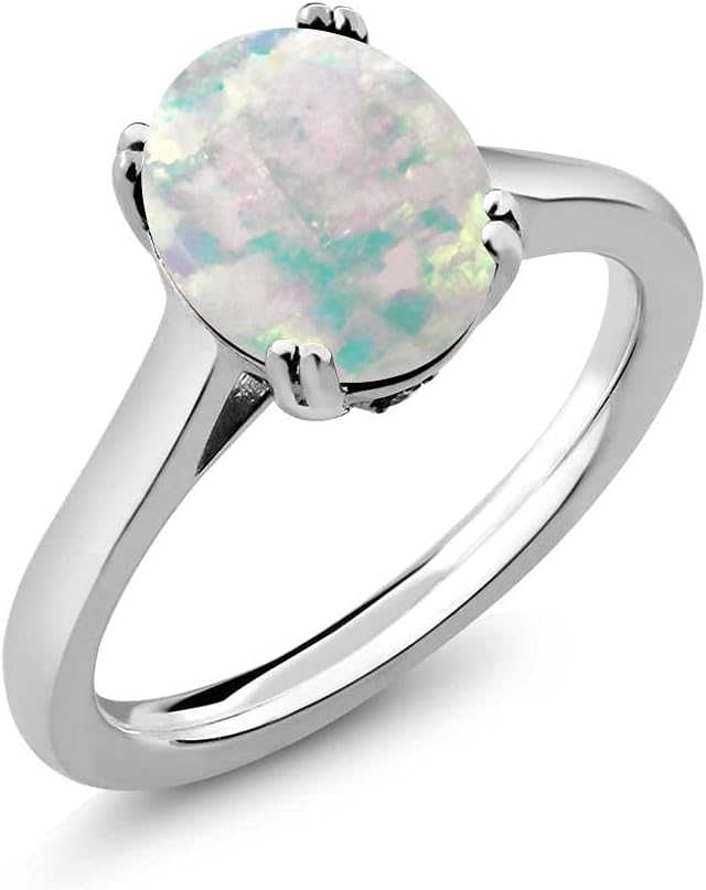 925 Sterling Silver Gemstone Birthstone and White Created Sapphire Solitaire Ring for Women | Oval 11X9MM with 1.5MM Accent Stone | Fine Jewelry for Engagement Wedding Anniversary Promise | Sizes 5-9