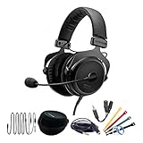 Beyerdynamic MMX 300 (2nd Generation) Premium Conference Call Headset Work-from-Home WFH Bundle with 6 Foot Headphone Extension Cable, Headphone Splitter, and Cable Ties