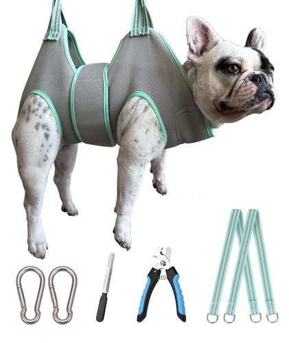 Kkiimatt Dog Grooming Hammock Harness Medium Dog Hammock for Nail Trim, Silver Gray Dog Sling for Nail Clipping Dog Restraint Hanger Holder for Nail Clipping with Thick Neck Support for Claw Care