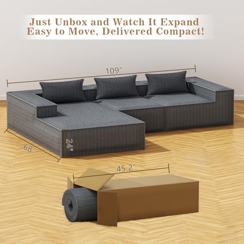 Image of 109 inch Cloud Sectional Couch with L-Shape Chaise, Modern Modular Sectional Sofa, No Assembly Required Sponge Sectional Sofa Couch for Living Room, Sofa-in-a-Box, White | Modern Modular